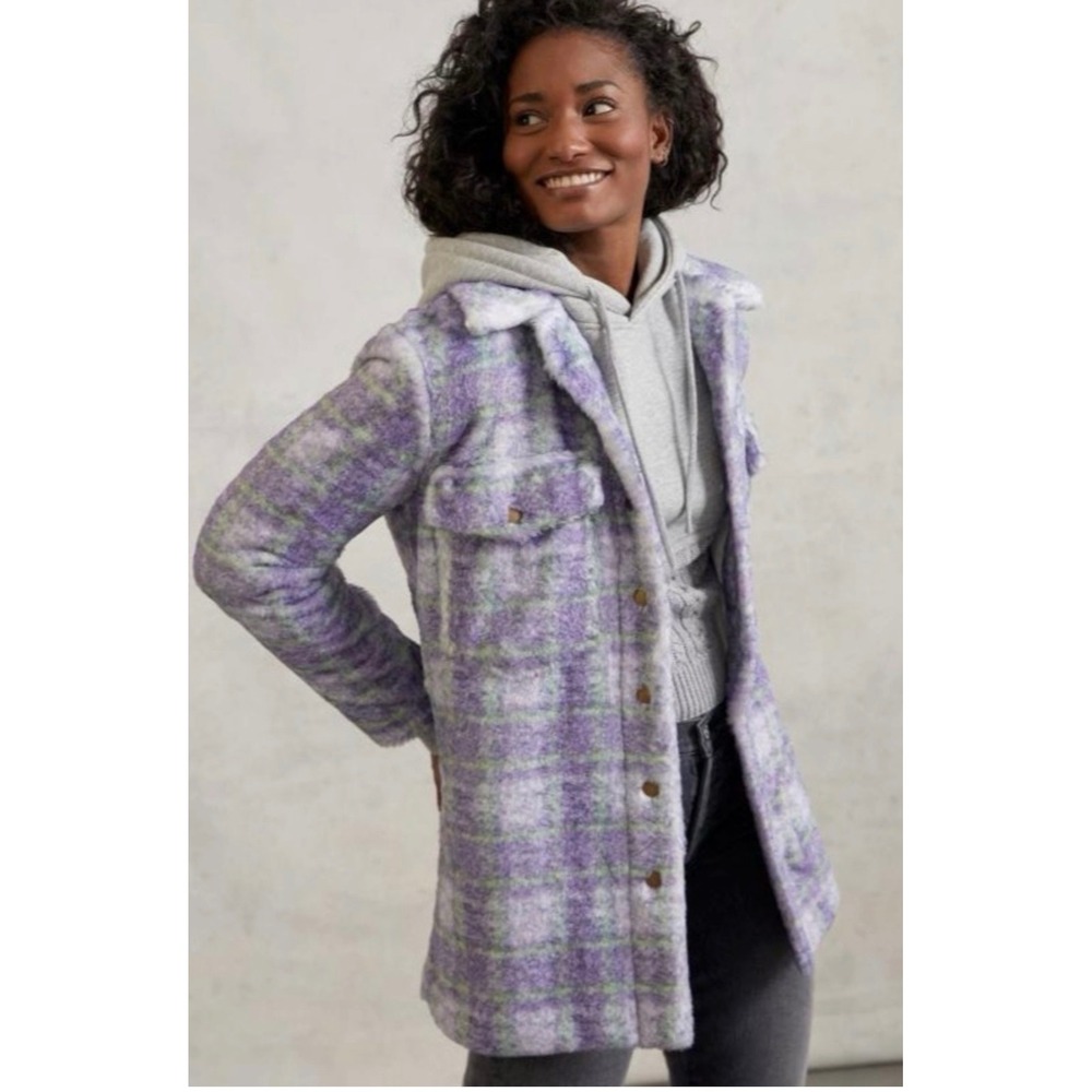 Anthropologie Hutch Luxury Plaid
Shirt Jacket Purple Motif Size Small